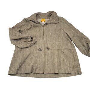 Ruby Rd. Womens Crinkle Zip Jacket Size 16 Olive Green Lightweight Polyester Ble